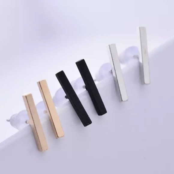 Single Bar Stud Earrings - Picture 3 of 3